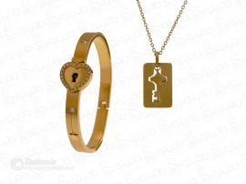 ست دستبند زنانه و گردنبند مردانه قفل و کلید نگین دار 12919