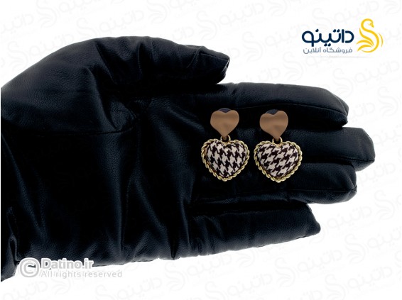 عکس گوشواره زنانه طرح قلب شطرنجی 14681 - انواع مدل گوشواره زنانه طرح قلب شطرنجی 14681
