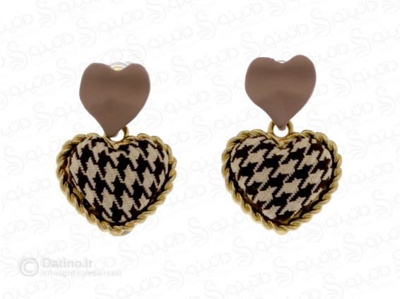 عکس گوشواره زنانه طرح قلب شطرنجی 14681 - انواع مدل گوشواره زنانه طرح قلب شطرنجی 14681