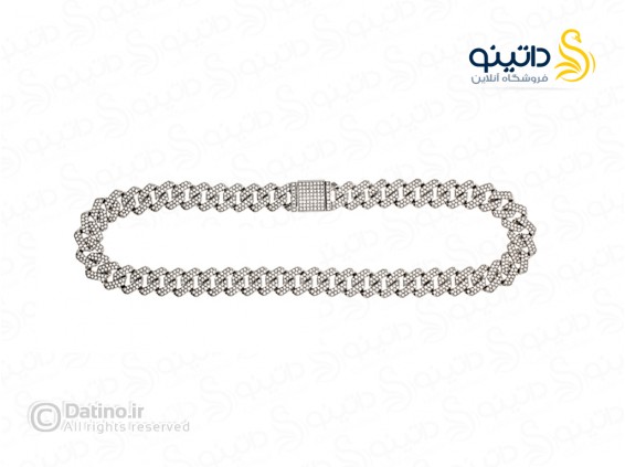 عکس گردنبند فول نگین کارتیر قفل کوبایی نقره ای سفید 45 سانتی 19168 - انواع مدل گردنبند فول نگین کارتیر قفل کوبایی نقره ای سفید 45 سانتی 19168