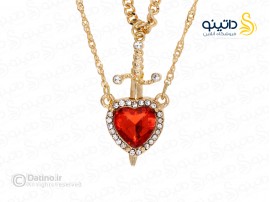 گردنبند جفت دوستی مدل قلب و شمشیر یاقوتی 19868