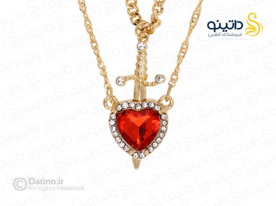 عکس گردنبند جفت دوستی مدل قلب و شمشیر یاقوتی 19868 - انواع مدل گردنبند جفت دوستی مدل قلب و شمشیر یاقوتی 19868