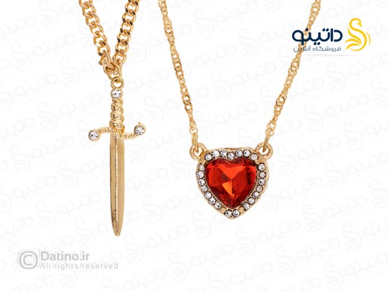 عکس گردنبند جفت دوستی مدل قلب و شمشیر یاقوتی 19868 - انواع مدل گردنبند جفت دوستی مدل قلب و شمشیر یاقوتی 19868