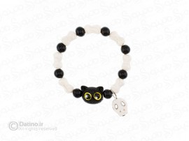 دستبند زنانه مهره ای طرح گربه سیاه انیمه ای و آویز جمجمه 19874