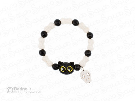 عکس دستبند زنانه مهره ای طرح گربه سیاه انیمه ای و آویز جمجمه 19874 - انواع مدل دستبند زنانه مهره ای طرح گربه سیاه انیمه ای و آویز جمجمه 19874