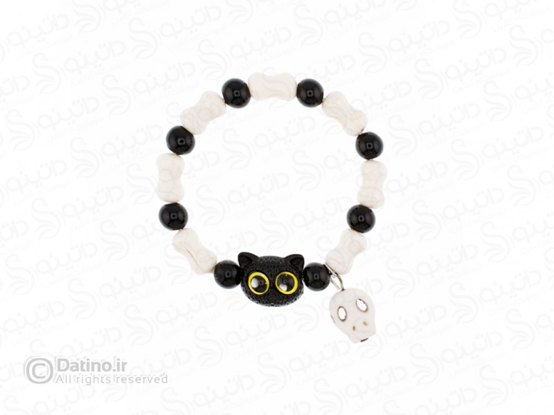 عکس دستبند زنانه مهره ای طرح گربه سیاه انیمه ای و آویز جمجمه 19874 - انواع مدل دستبند زنانه مهره ای طرح گربه سیاه انیمه ای و آویز جمجمه 19874