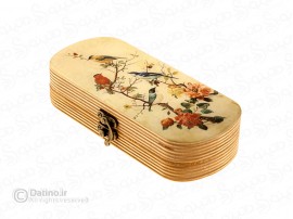 جعبه چوبی رزین مستطیلی طرح باغ گل ایرانی زرکوب 20329