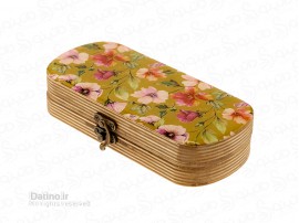 جعبه چوبی رزین مستطیلی طرح گل زرکوب 20333