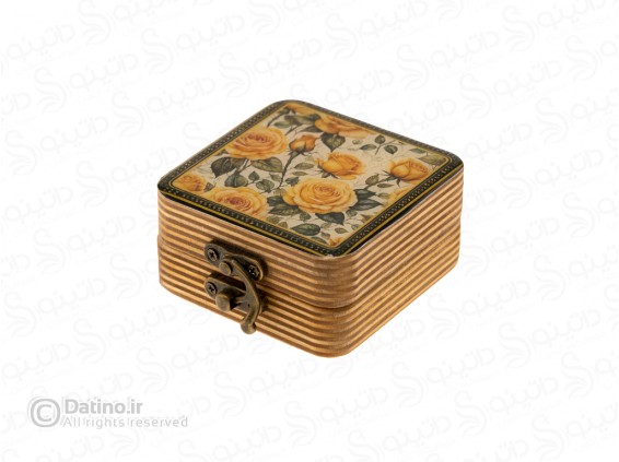 عکس جعبه چوبی رزین مربعی طرح گل رز زرکوب 20336 - انواع مدل جعبه چوبی رزین مربعی طرح گل رز زرکوب 20336