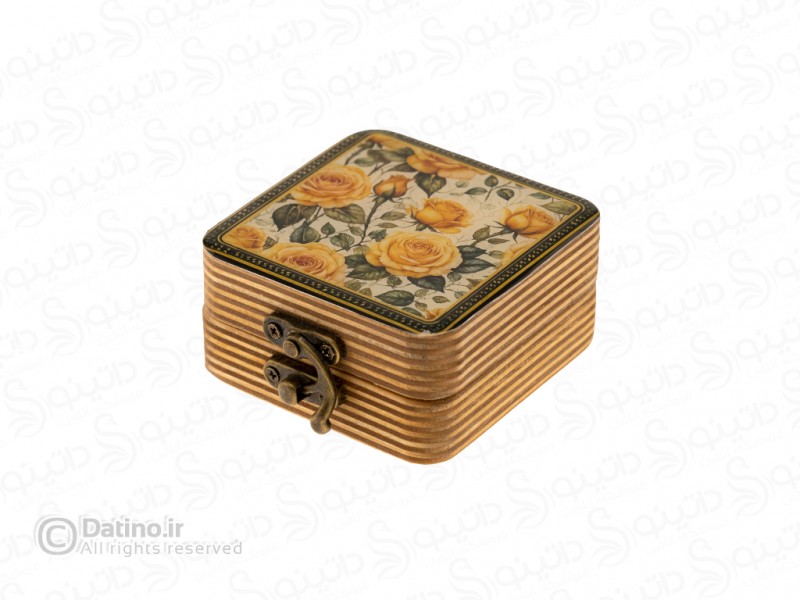 عکس جعبه چوبی رزین مربعی طرح گل رز زرکوب 20336 - انواع مدل جعبه چوبی رزین مربعی طرح گل رز زرکوب 20336