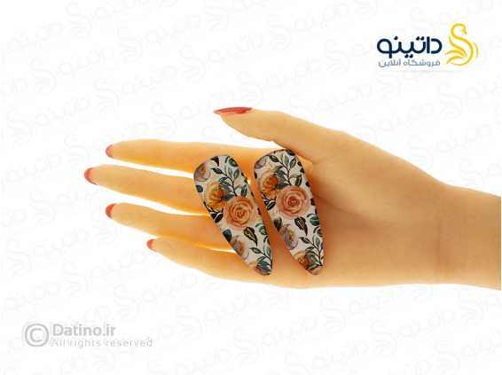 عکس گیره مو زنانه چوب و رزین طرح رز نارنجی زرکوب سایز بزرگ 20358 - انواع مدل گیره مو زنانه چوب و رزین طرح رز نارنجی زرکوب سایز بزرگ 20358