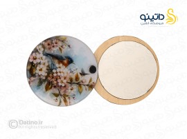 آینه جیبی رزین مدل دو رو طرح بلبل و شکوفه گیلاس طرح زرکوب 20603