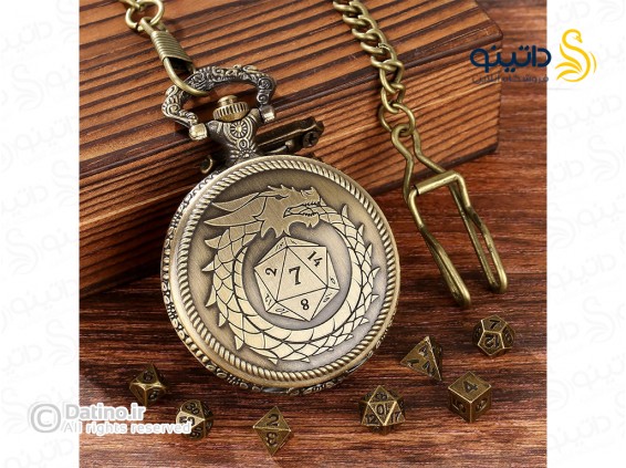 عکس گردنبند جیبی ست تاس فلزی طرح اژدهای برنزی 21017 - انواع مدل گردنبند جیبی ست تاس فلزی طرح اژدهای برنزی 21017