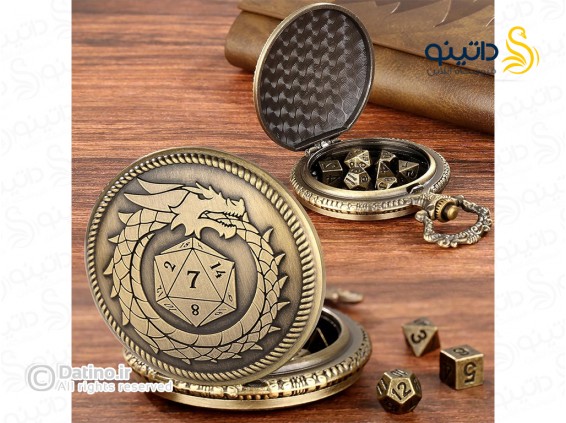 عکس گردنبند جیبی ست تاس فلزی طرح اژدهای برنزی 21017 - انواع مدل گردنبند جیبی ست تاس فلزی طرح اژدهای برنزی 21017