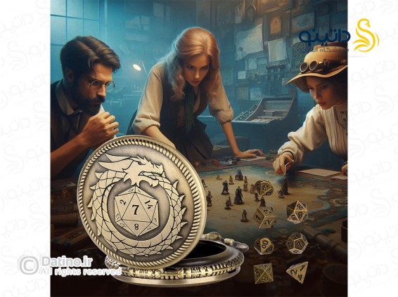 عکس گردنبند جیبی ست تاس فلزی طرح اژدهای برنزی 21017 - انواع مدل گردنبند جیبی ست تاس فلزی طرح اژدهای برنزی 21017