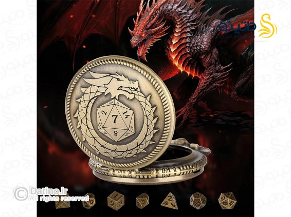 عکس گردنبند جیبی ست تاس فلزی طرح اژدهای برنزی 21017 - انواع مدل گردنبند جیبی ست تاس فلزی طرح اژدهای برنزی 21017