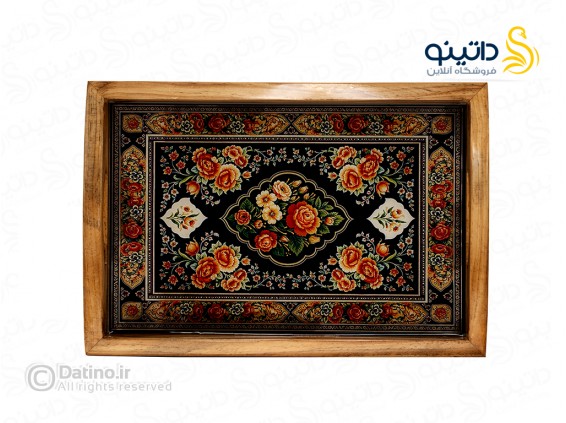 عکس سینی چوب و رزین مدرن طرح فرش باغ رز طلاکوب 21131 - انواع مدل سینی چوب و رزین مدرن طرح فرش باغ رز طلاکوب 21131