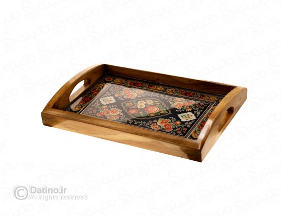 عکس سینی چوب و رزین مدرن طرح فرش باغ رز طلاکوب 21131 - انواع مدل سینی چوب و رزین مدرن طرح فرش باغ رز طلاکوب 21131