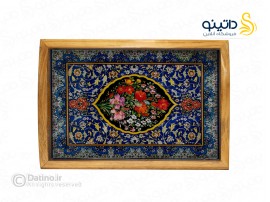 سینی چوب و رزین مدرن طرح باغ گل و پرنده اسلیمی ایرانی 21133