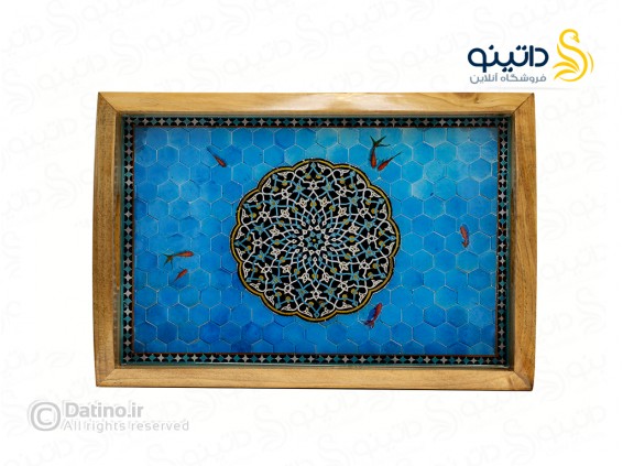 عکس ست سینی و قندان چوب و رزین طرح ماهی قرمز و حوض فیروزه 21137 - انواع مدل ست سینی و قندان چوب و رزین طرح ماهی قرمز و حوض فیروزه 21137