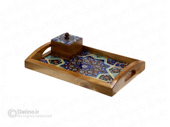 عکس ست سینی و قندان چوب و رزین طرح نقش و نگار کاشی کاری ایرانی 21138 - انواع مدل ست سینی و قندان چوب و رزین طرح نقش و نگار کاشی کاری ایرانی 21138