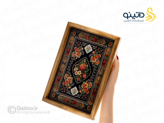 عکس ست سینی و قندان چوب و رزین طرح گلجام رز آتشین 21141 - انواع مدل ست سینی و قندان چوب و رزین طرح گلجام رز آتشین 21141