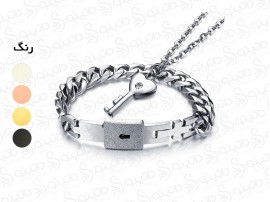 ست گردنبند و دستبند مربعی قفل و کلید ولنتاین جفت مردانه و زنانه 13935