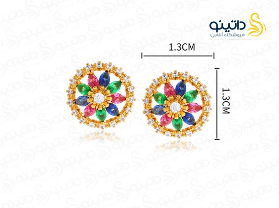 عکس گوشواره زنانه ژوپینگ طرح گل نگین دار 17022 - انواع مدل گوشواره زنانه ژوپینگ طرح گل نگین دار 17022
