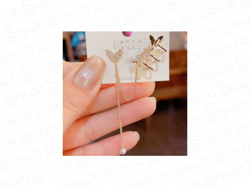 عکس گوشواره زنانه پروانه های زنجیر متصل 17048 - انواع مدل گوشواره زنانه پروانه های زنجیر متصل 17048