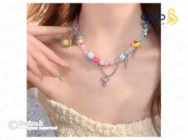 گردنبند زنانه رنگی تابستانی آویز پاپیون sweetheart 19090