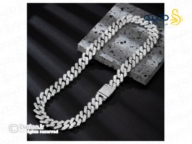 گردنبند فول نگین کارتیر قفل کوبایی نقره ای سفید 45 سانتی 19168
