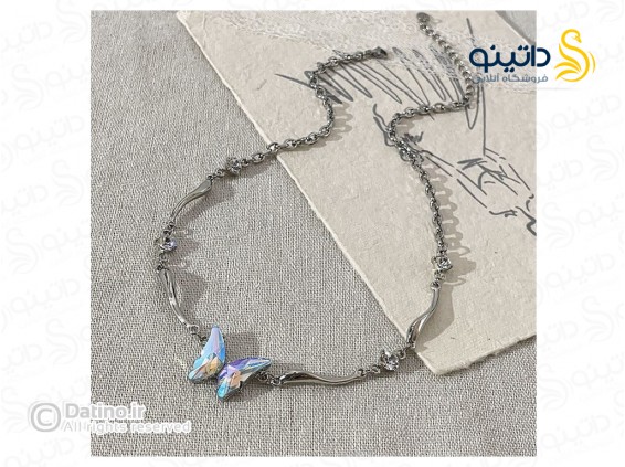 عکس گردنبند زنانه نگین دار طرح پروانه لوکس 19280 - انواع مدل گردنبند زنانه نگین دار طرح پروانه لوکس 19280