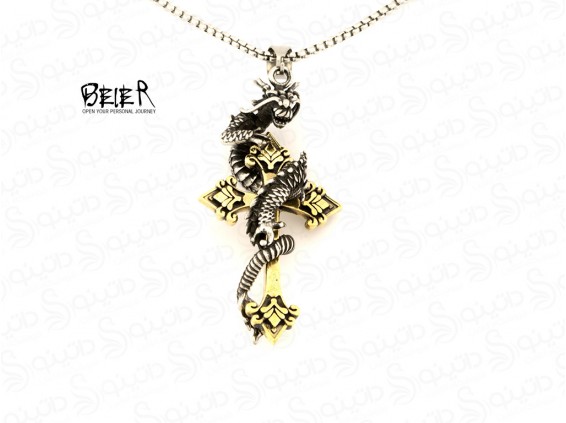 عکس گردنبند مردانه اژدهای محافظ صلیب 10142 - انواع مدل گردنبند مردانه اژدهای محافظ صلیب 10142