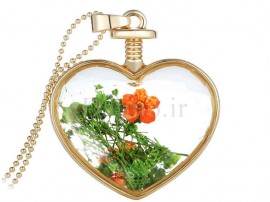 گردنبند زنانه قلب شیشه ای طرح گل نارنجی-Toxic.N.1.3